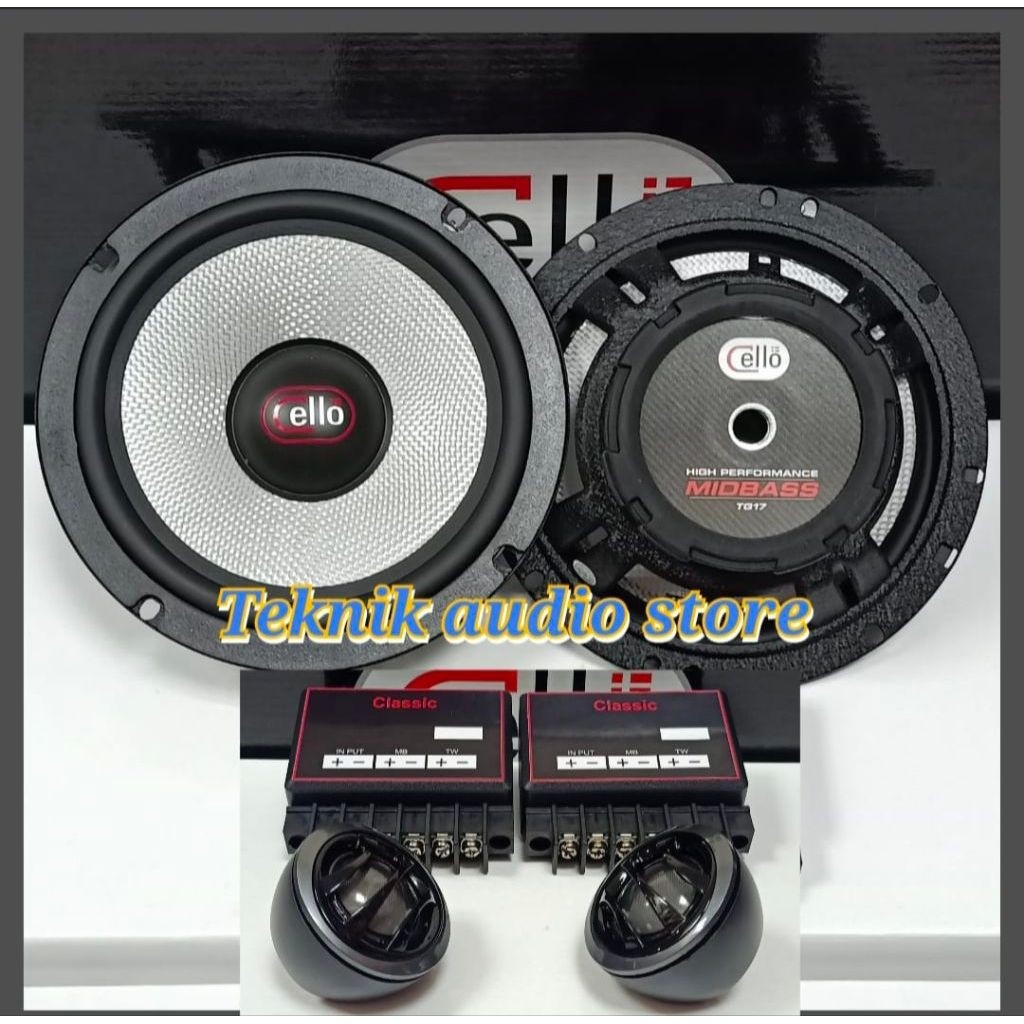 Speaker Split 2way Custom Midbass Cello TG17 Plus Crossover Dan Soft Dome Tweeter Classic