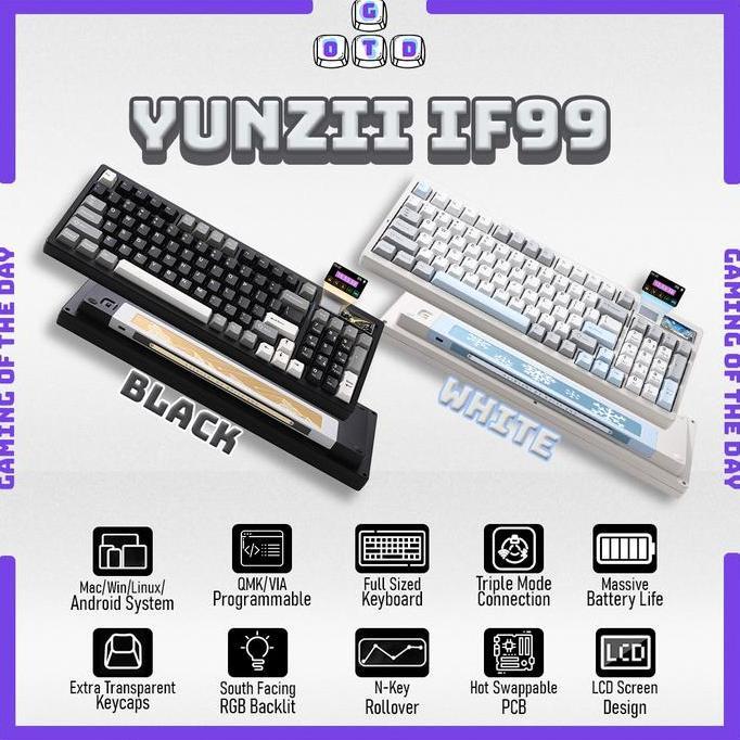 TERMURAH - Yunzii IF99 Full Size 95% LCD VIA Wireless Mechanical Keyboard LED Screen Gasket Mount 95