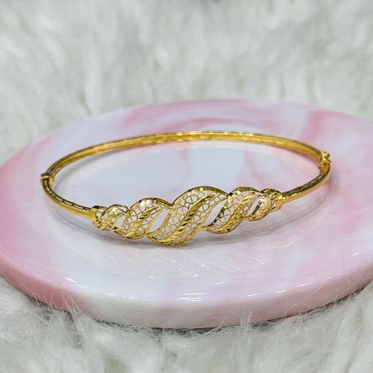 gelang bangle kerawang ulir tiga graman simple elegant emas asli kadar 700