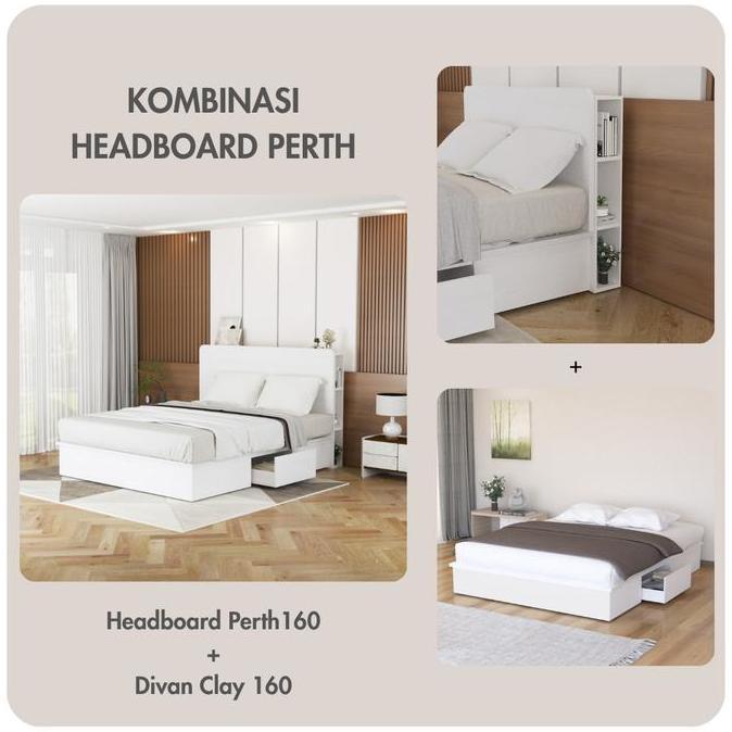 KIRANA Perth - Headboard Kayu Rak Sandaran Kasur Tempat Tidur Putih Modern Minimalis BSS