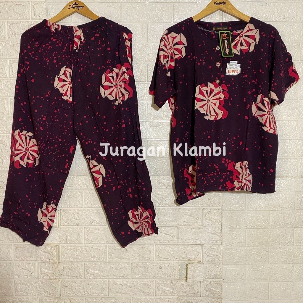 SETELAN CP JUMBO LD 140 KENCANA UNGU LABEL HITAM Busui Kancing Celana Panjang