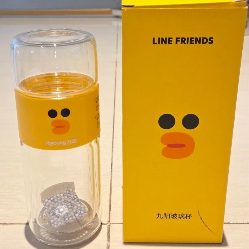Gelas Kaca Joyoung LINE FRIENDS motif bebek kuning dengan tutup