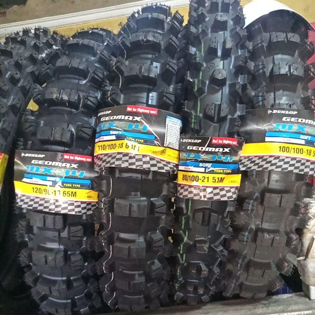ban trail Dunlop geomax mx34 ring 18/21 ukuran 100-100/18 dan 110-100/18 dan 120-90/18 dan 80-100/21