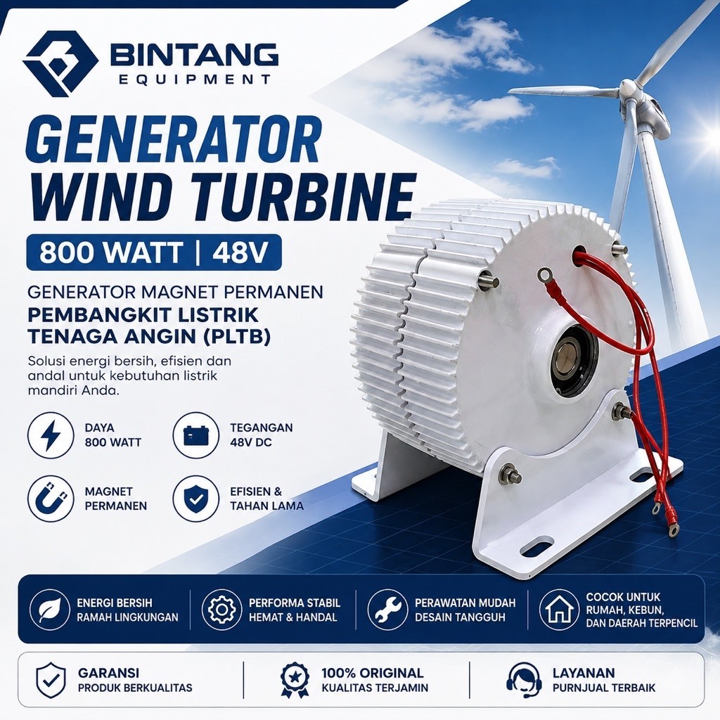 Generator Wind Turbine 800 Watt 48V Generator Magnet Permanen Pembangkit Listrik Tenaga Angin PLTB