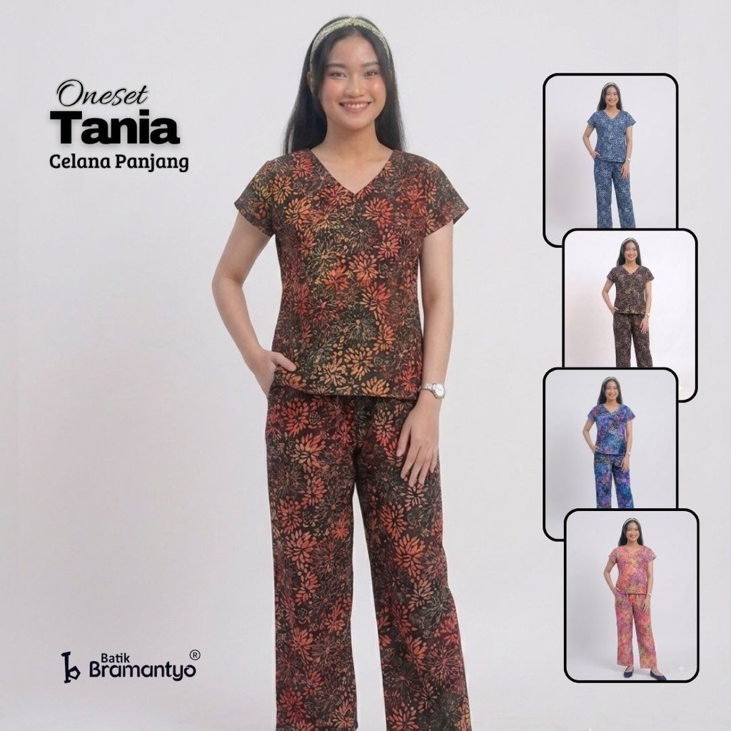 Oneset Tania Celana Panjang Batik Cap Setelan anti luntur dan anti mengkeret