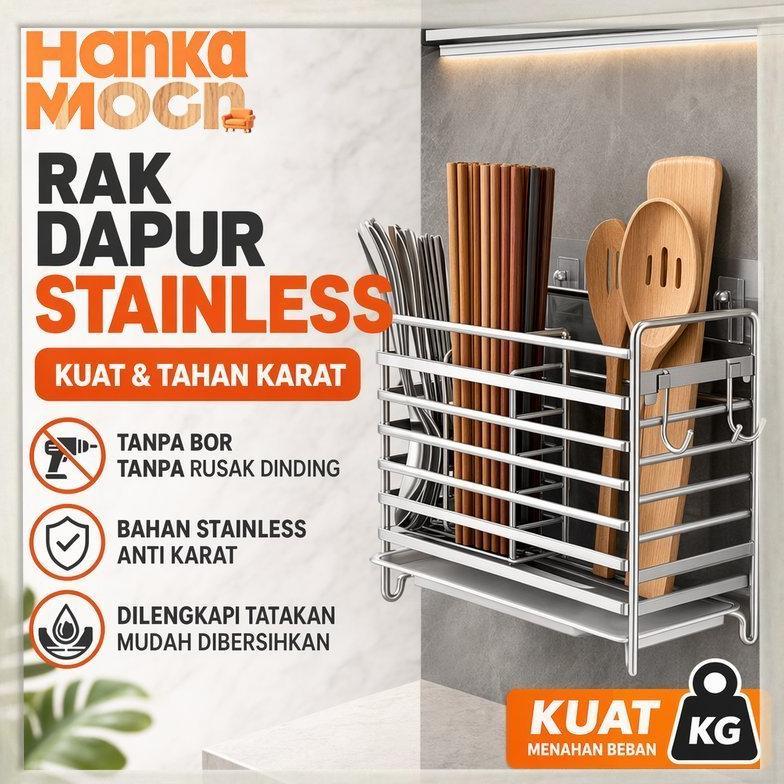 Rak Sendok Garpu Stainless Tempel Dinding Tiris Tempat Alat Makan Anti Karat Dapur Minimalis