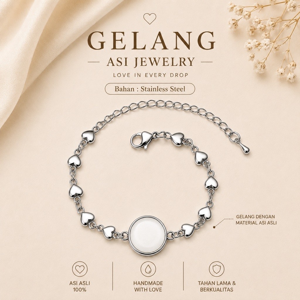 Breastmilk Memorial Jewelry – Gelang ASI Steinless Custom