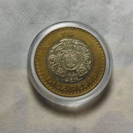 KOIN 10 PESO MEKSIKO BATU MATAHARI AZTEC