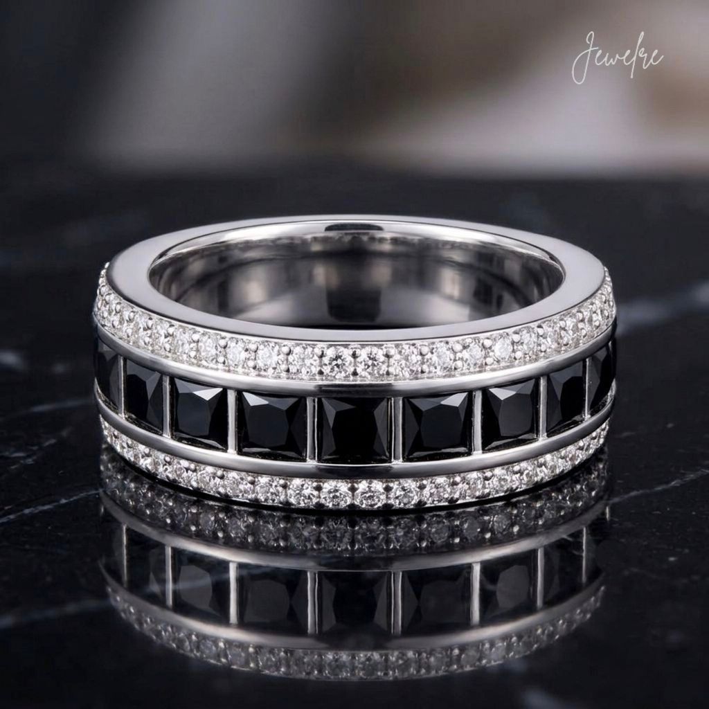 Cincin Pria Jewelre Permata Hitam Putih
