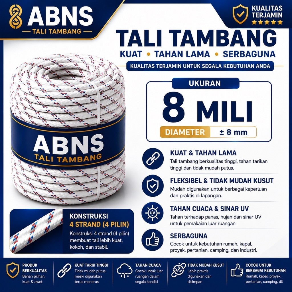 TALI TAMBANG PPD 8 MILI 1 ROLL 220 METER / TALI TAMBANG PPD 8 MILI 1 ROLL / TALI TAMBANG PPD 8 MILI