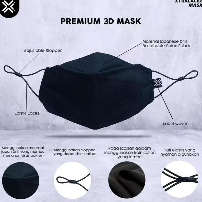 PROMO  Masker Kain 3D Premium Hitam / 3D Mask / Masker Kain Earloop