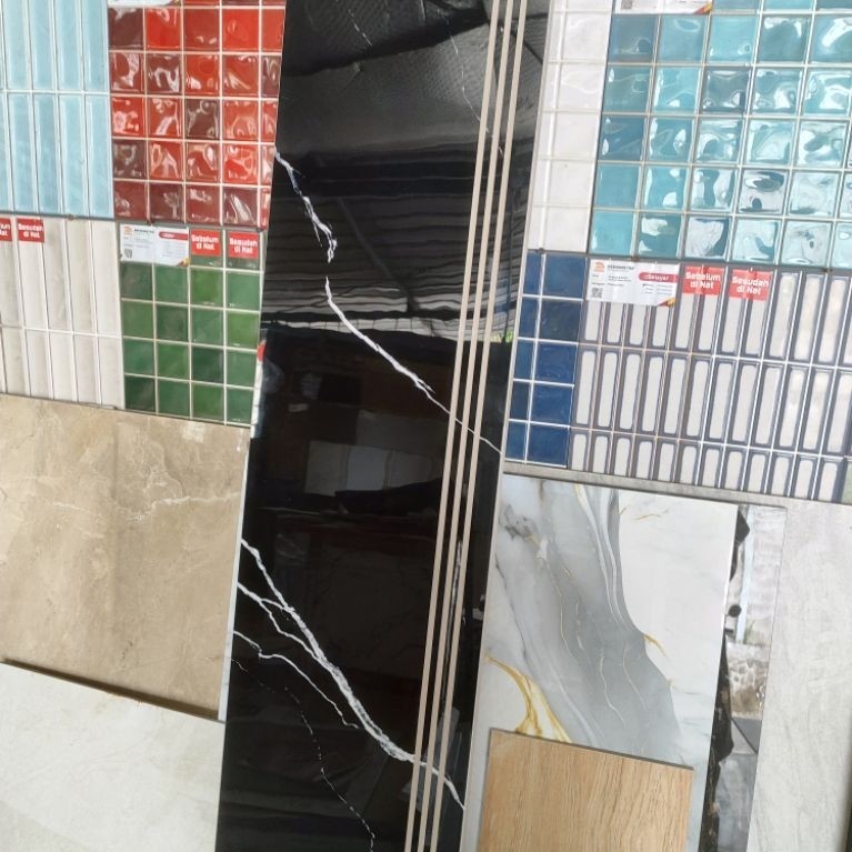 Granit Tangga hitam corak custom super glossy