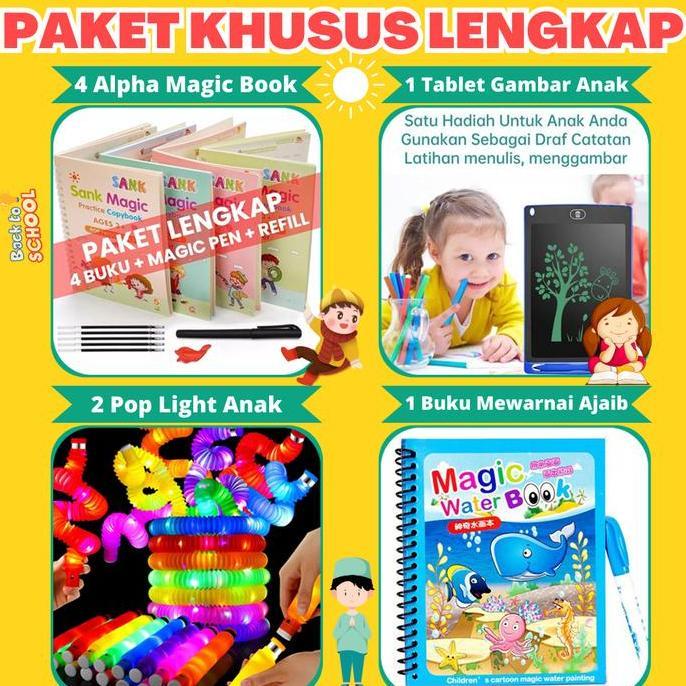 [COD] Viral Paket Lengkap Mainan Edukasi Anak dan Motorik ,  4 Sank Magic Book, 1 Buah Tablet LCD Dr