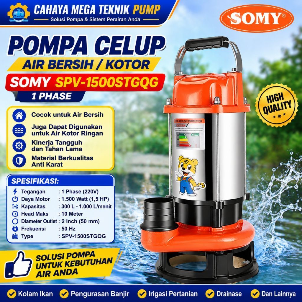 pompa celup somy air bersih/kotor somy SPV-1500STGQG 1phase