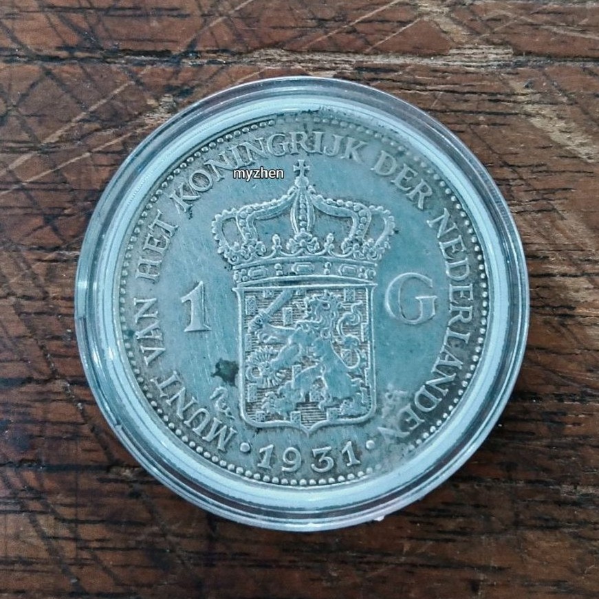 (ll)koin perak kuno wilhelmina 1G 1931 asli