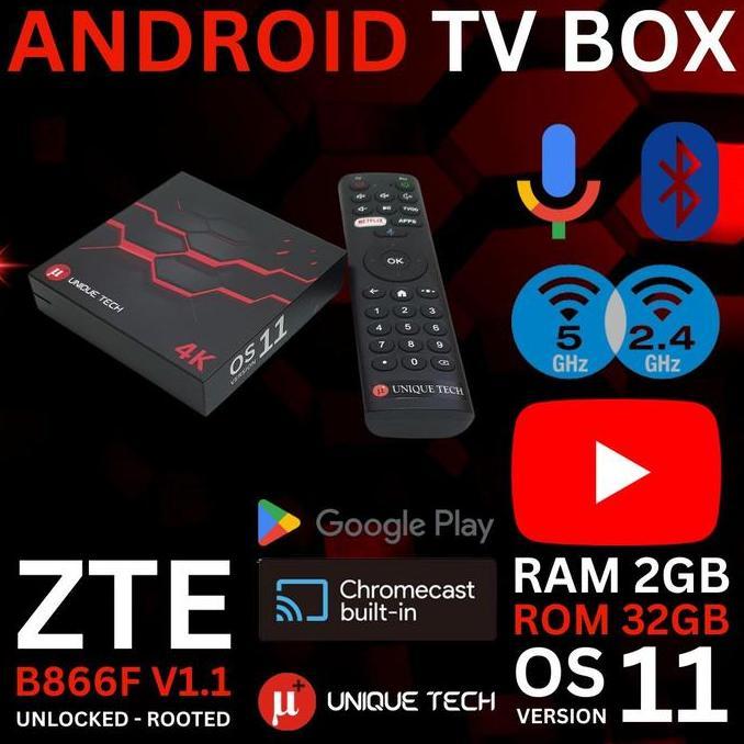 STB ZTE B866F OS 11 RAM 2GB ROM 32 GB UNLOCK ROOT FULL SET ANDROID TV BOX TERBARU