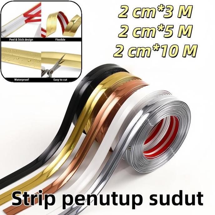 MALUKSHURE Stiker Tepi List Plat Strip Mirror Hairline Gold Panjang 10 M List Wallpaper Sticker Emas