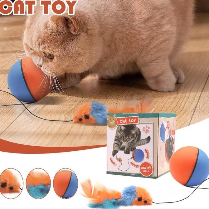 APITOYA Mainan Kucing Bola Mainan Kucing Interaktif Bola Berputar Otomatis Listrik Dengan Ekor Tikus