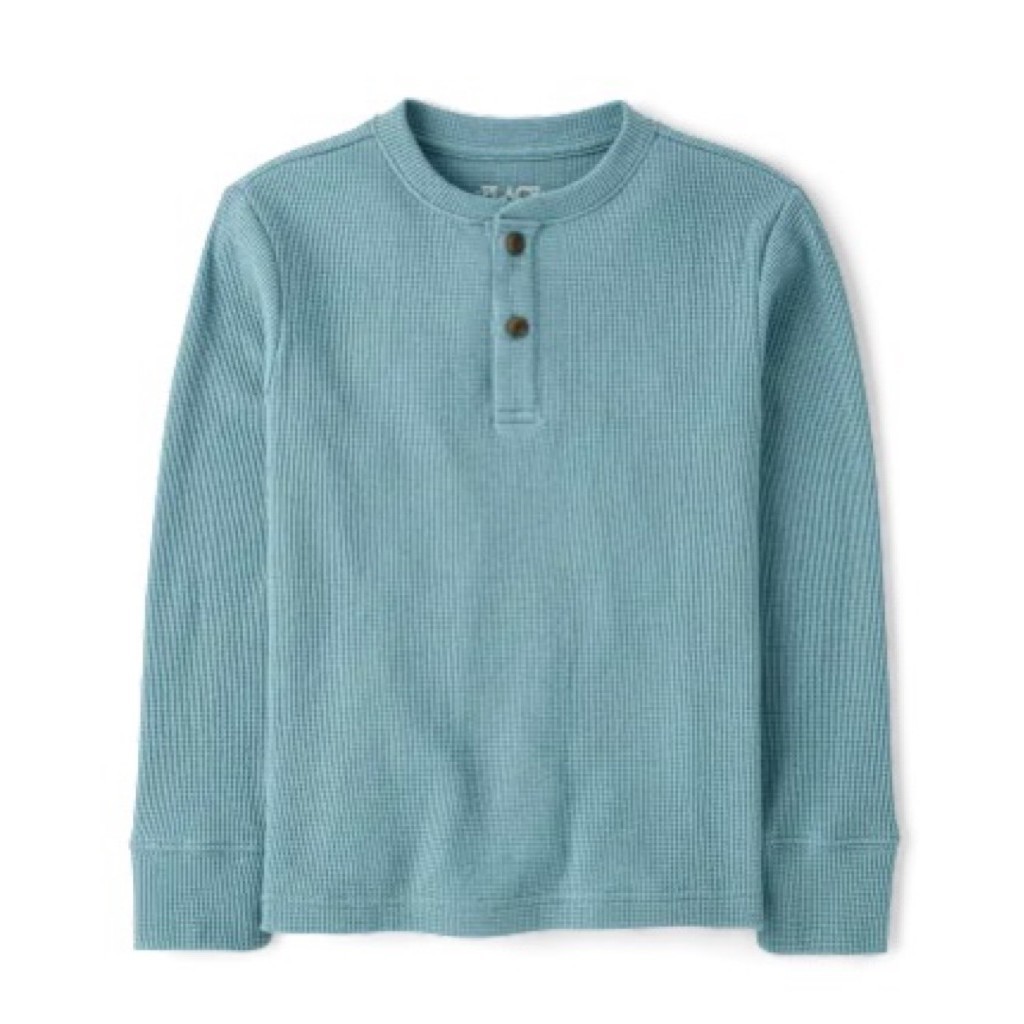 THE CHILDREN’S PALACE SALE, Turquoise Henley Waffle Longsleeve Tshirt