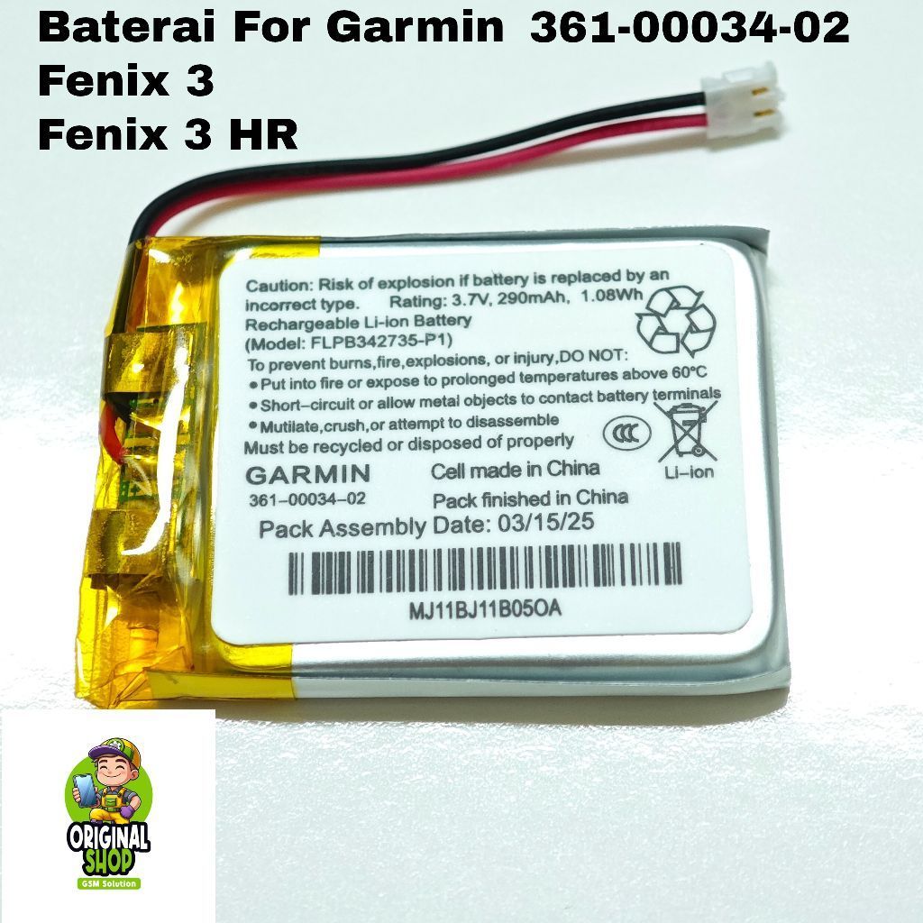 Baterai Garmin Fenix 3 / Fenix 3 HR Batre 361-00034-02 Replacement Battery Smart Watch