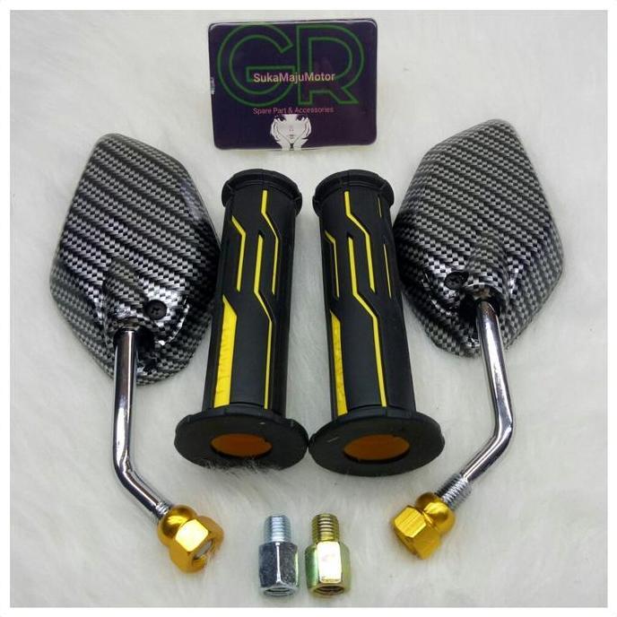 Promo paket variasi spion Karbon mini model jupiter+Handgrip Thailand universal Nmax,Aerox,Pcx,Vario