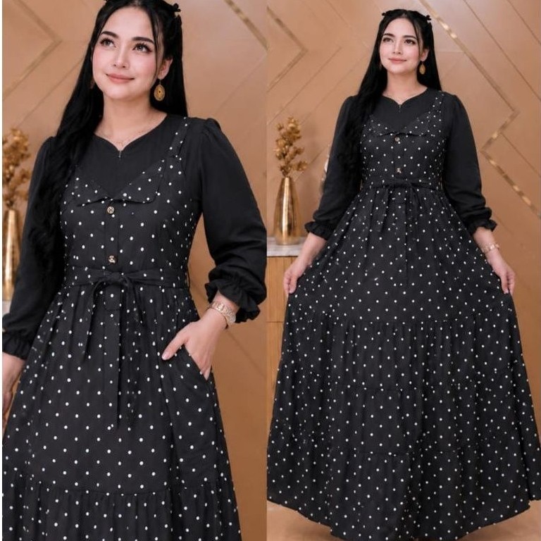Gmis wanita rompi nyatu polka HTM, katun rayon Ld -+110 PB -+137