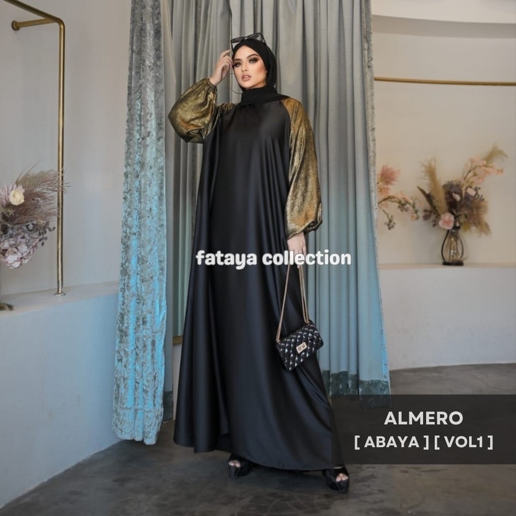 Fataya ALMERO Abaya Silk Black Gold Kain