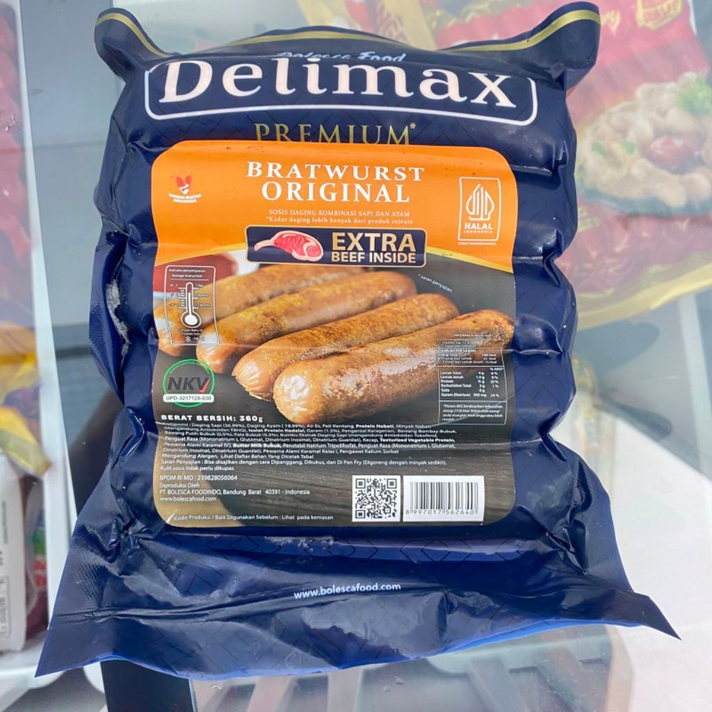 Delimax Premium Bratwurst Original Extra Beef Inside 360g Sosis Daging Halal