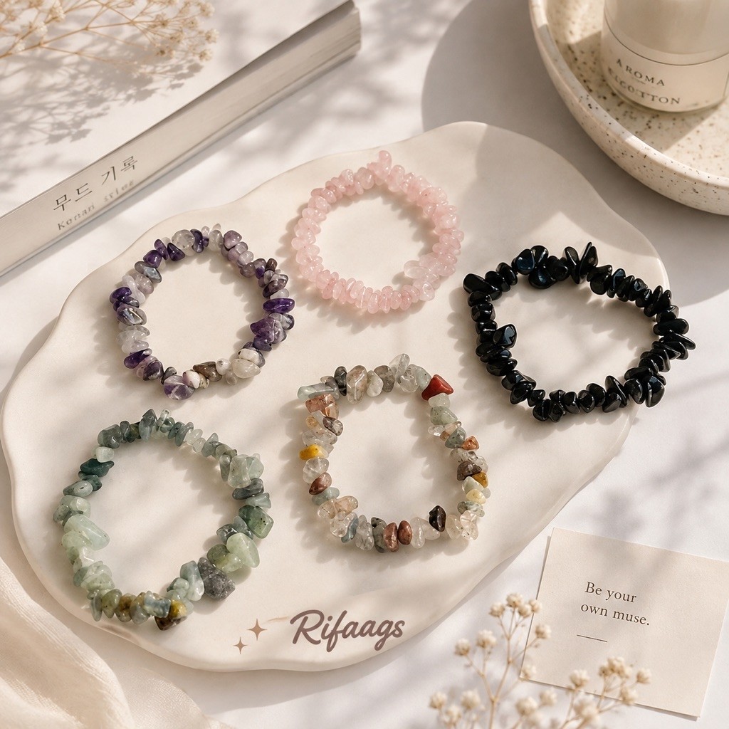 Gelang Batu Alam Giok Kristal Asli Wanita Stone Crystal Bracelet Swarovski