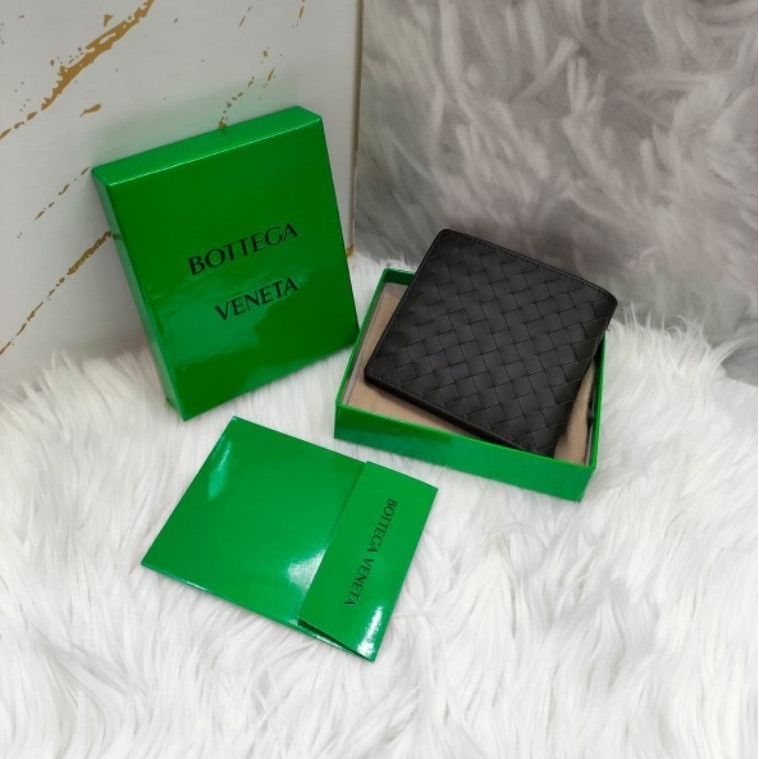 Dompet Pria Bottega Veneta Anyaman Hitam dengan Kotak Hadiah