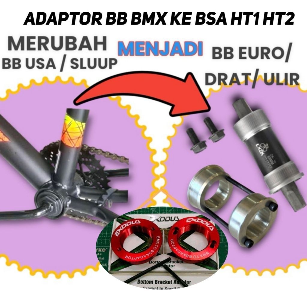 Adaptor BB BMX 18" 20" To BSA Kotak HT1 Dan Hollowtech HT2 Exodus Alloy CNC