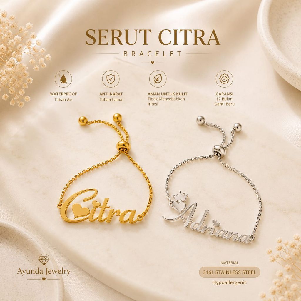 Gelang Nama custom model serut gelang wanita titanium