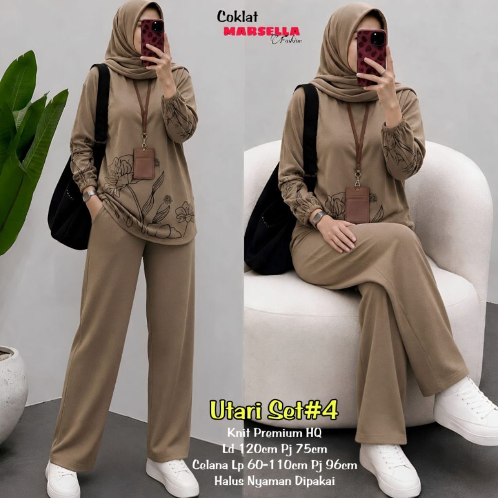 UTARI SET • SETELAN TUNIK CELANA BAHAN KNIT • SETELAN CASUAL • SET WANITA