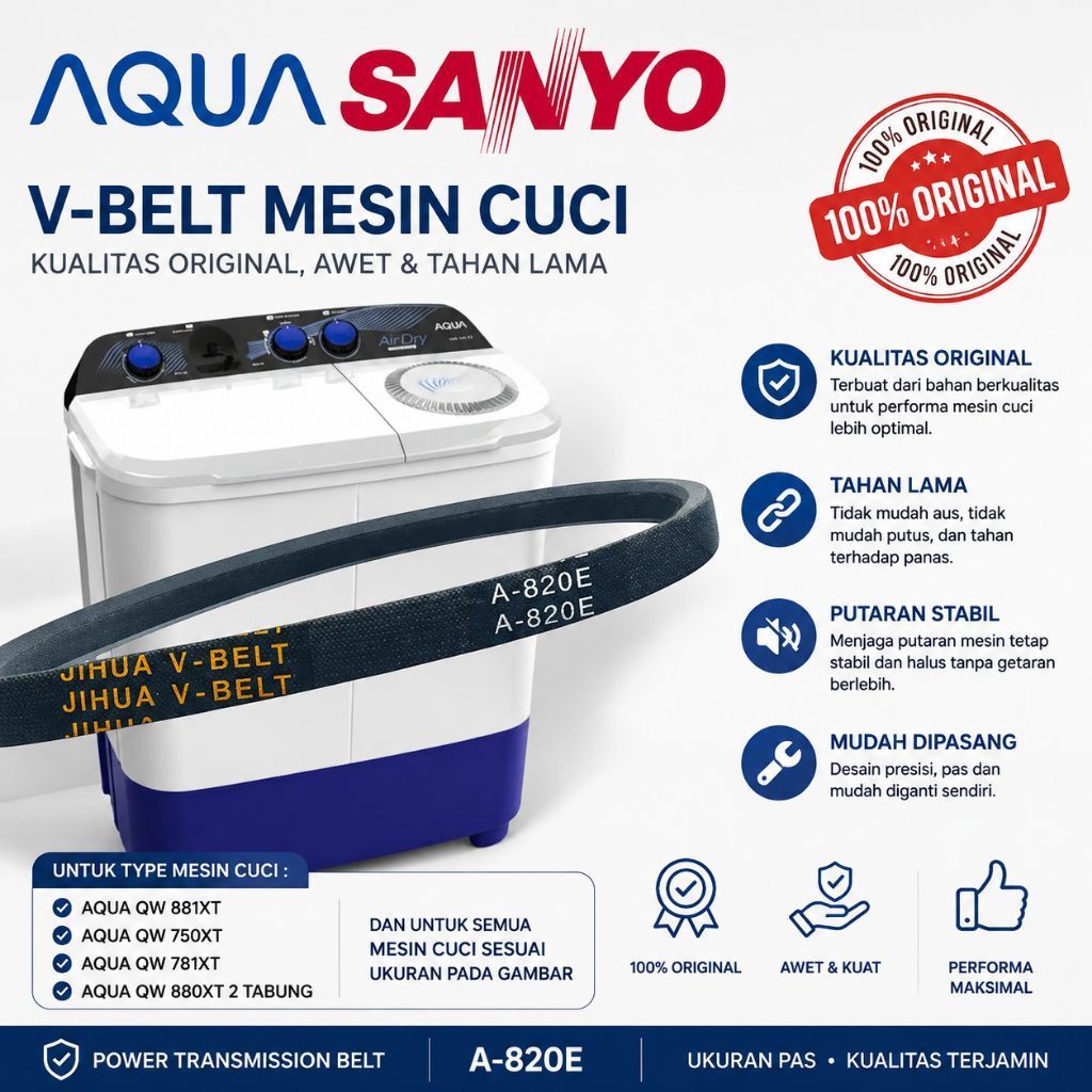 VANT BELT V BELT MESIN CUCI A820E V-BELT MESIN CUCI SANYO AQUA VANBEL MESIN CUCI SANYO