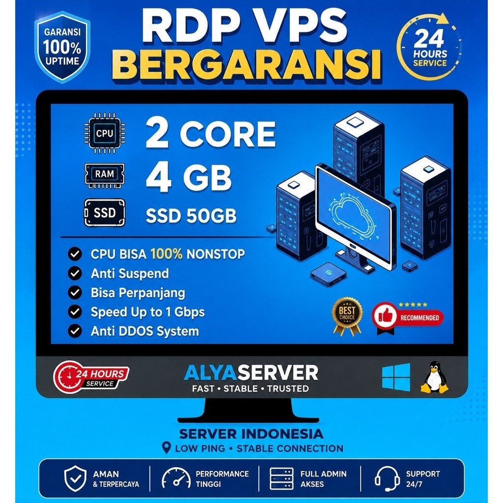 RDP / VPS WINDOWS 2 CORE 4GB RAM HARIAN | MINGGUAN | BULANAN