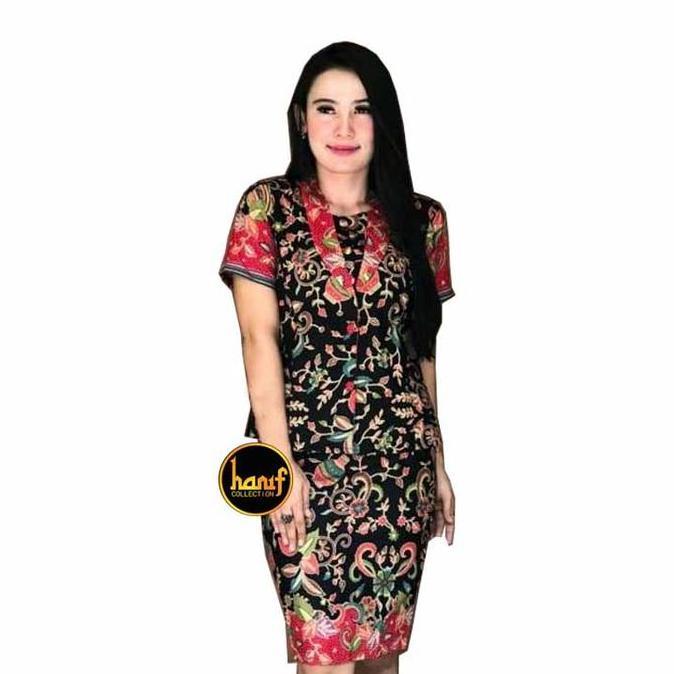 LIMITED EDITION  COD Baju Couple Sarimbit Kemeja Rok Blus Kerja Batik Alena Gentong Hitam LIMITED ED