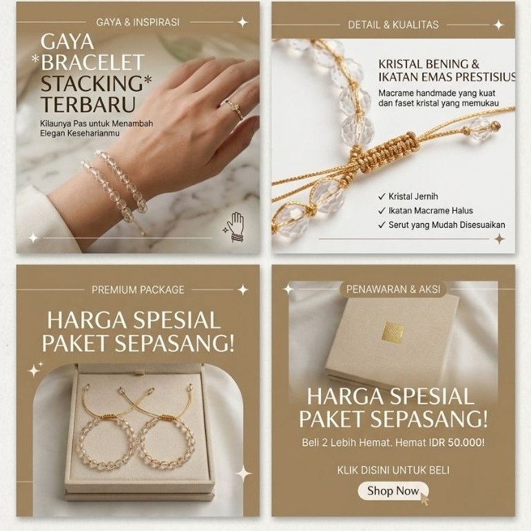 gelang manik-manik kristal jernih bening (clear quartz / crystal ceko)