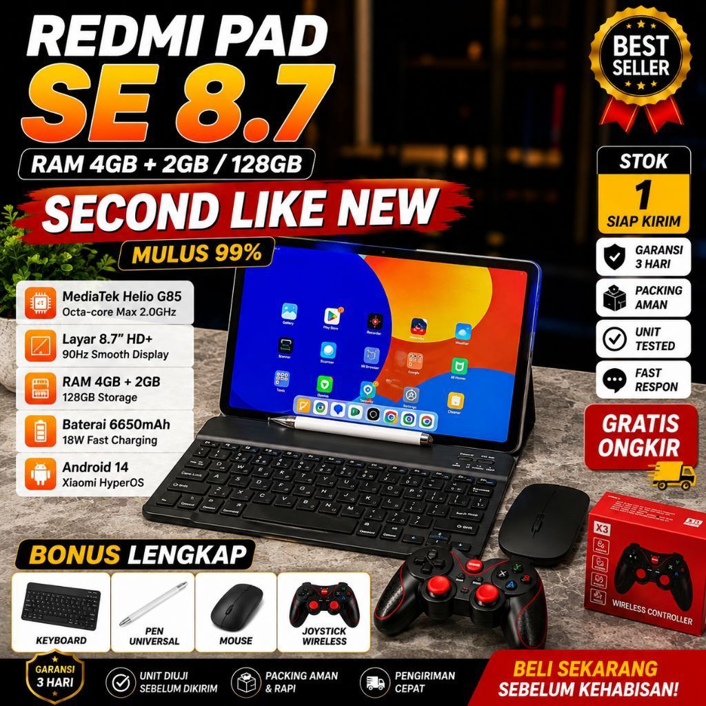 Xiaomi Redmi Pad SE 8.7 4GB 128GB Tablet Second Bonus Keyboard Pen Mouse