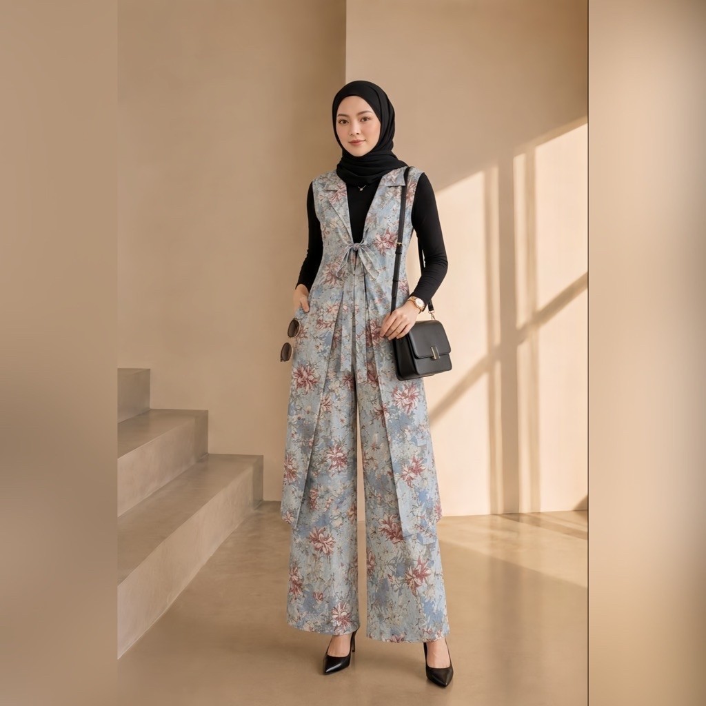 Mahira Outer Set - One Set Outer Rayon Motif Floral Bunga Kekinian Terbaru Wanita Elegan