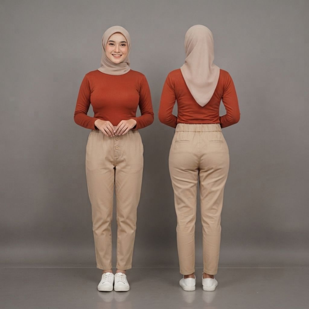 Celana Katun Highwaist Kancing 3 Upgrade Original