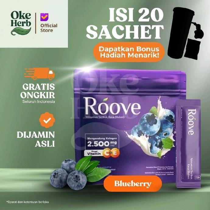 Hiha- Roove Blueberry Collagen Drink Isi 0 Sachet Rovee Minuman Kolagen 500Mg