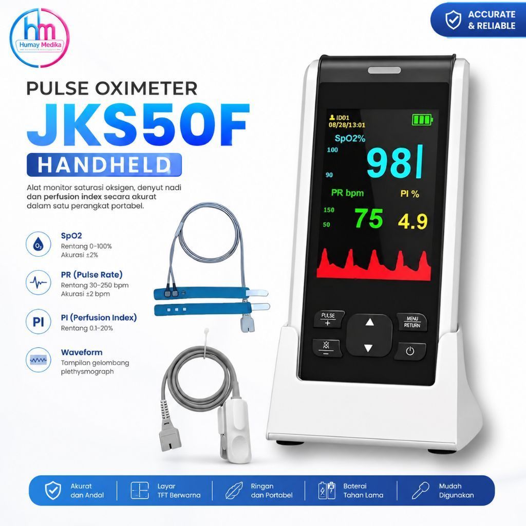 Pulse Oximeter JKS50F Handheld – SpO2 Pulse Rate & Perfusion Index | Alat Monitor Saturasi Oksigen P