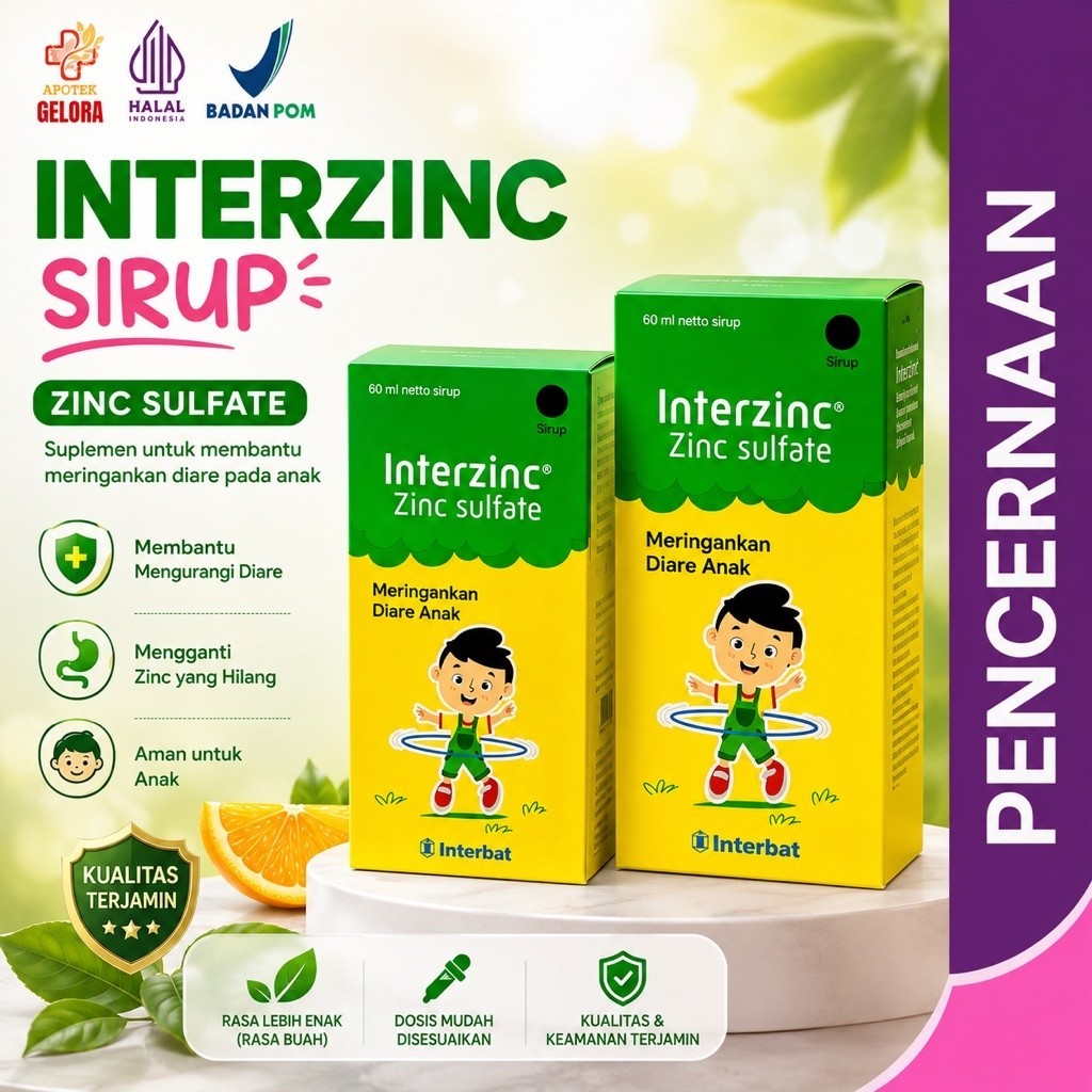 Interzinc Sirup Zinc Sulfate Anak 60 ml Interbat Suplemen Meringankan Diare Anak