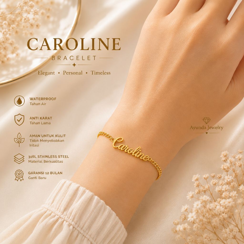 LAVANYA - Gelang Nama titanium model serut Custom Nama Gelang serut