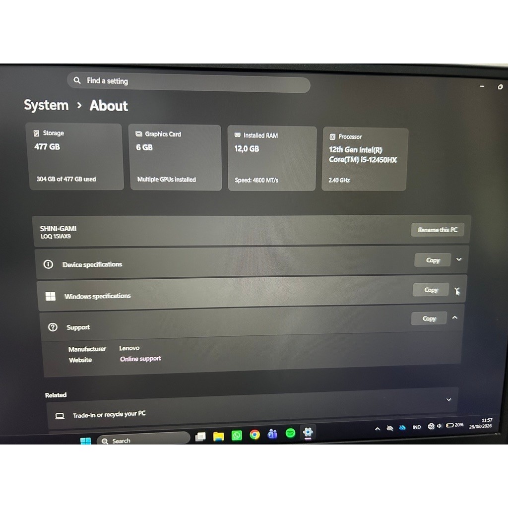 Laptop Gaming LENOVO LOQ 15IAX9 / RTX 3050 (LUNA GREY)