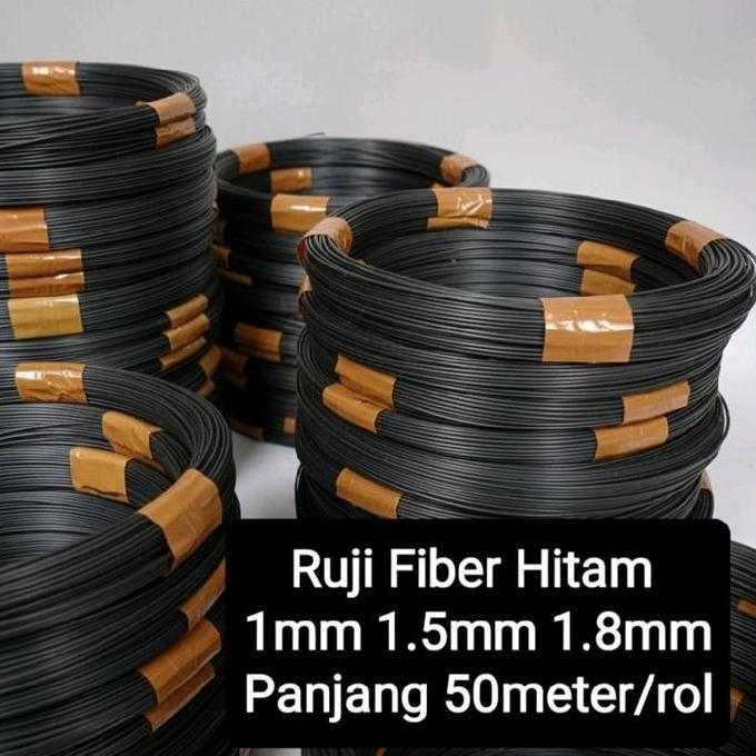 Ruji Fiber Hitam 50 Meter Ukuran 1mm 1.3mm 1.5mm 1.8mm Non Kulit Cocok untuk Sangkar Standart dan Pl