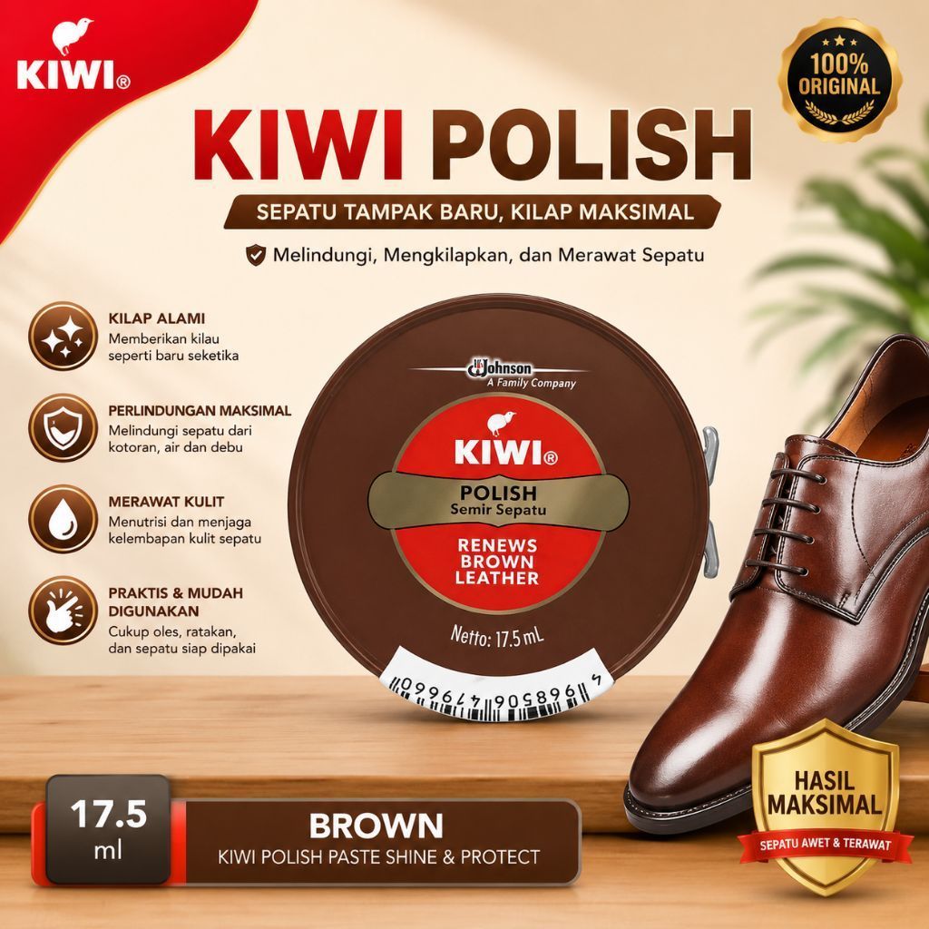 SEMIR SEPATU KIWI WARNA COKLAT / BROWN SHOE POLISH ISI 17.5 ml / PCS

