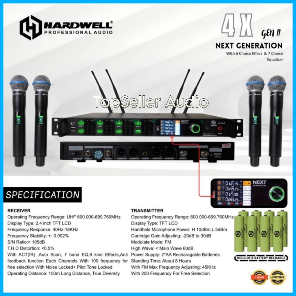 Mic Wireless Hardwell 4 Mic Wireless Pegang2 Handheld NEXT GENERATION GEN II 4X Original Garansi Res