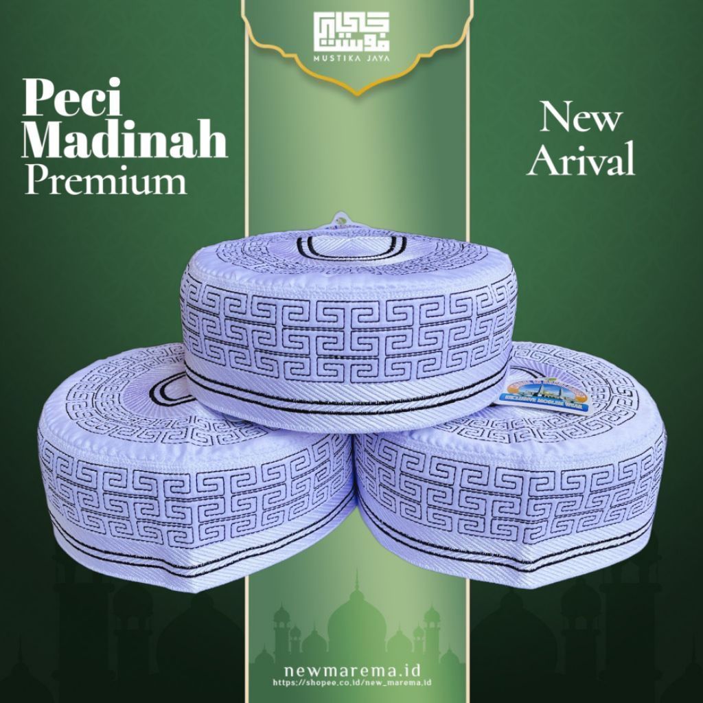 PECI MADINAH BUGIS PREMIUM MOTIP BORDIR A-7 PECI HAJI UMROH KOPIAH PRIA DEWASA