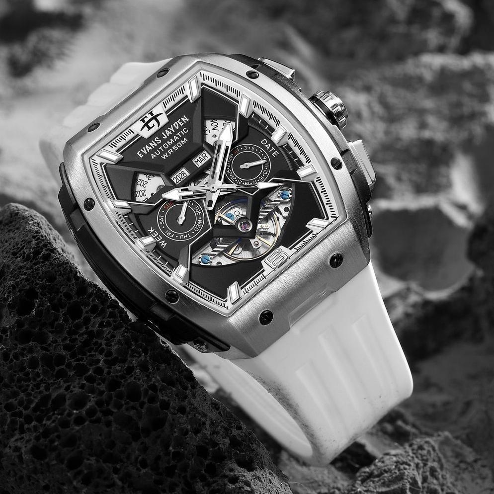 HOT Super Diskon Promo Khusus Lebaran  tangan Evans Jayden Jam Tangan Pria 9620 Rubber Automatic Sil